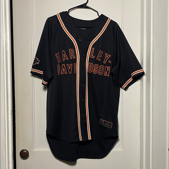 Harley-Davidson Vintage Black & Orange Baseball Jersey Men’s Large Shirt - Picture 1 of 7